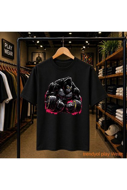 Orangutan Gym Printed 100% Cotton Oversize Loose Regular Fit Crew Neck T-Shirt