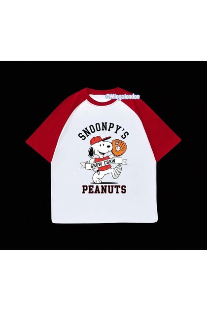 Snoonpy's Peanuts Printed Red Raglan Sleeve T-Shirt