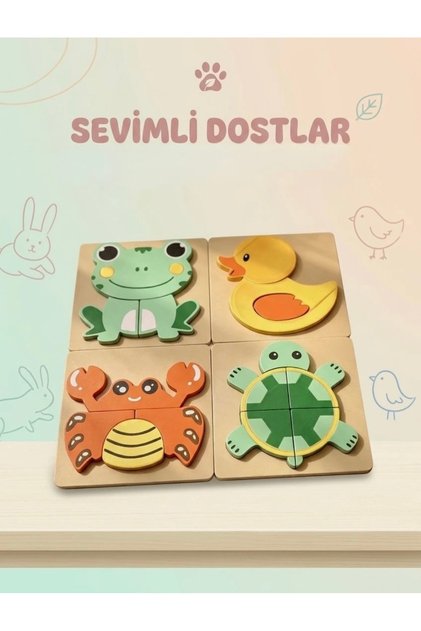 Sevimli Dostlar Eğitici Puzzle 4 Lü Set