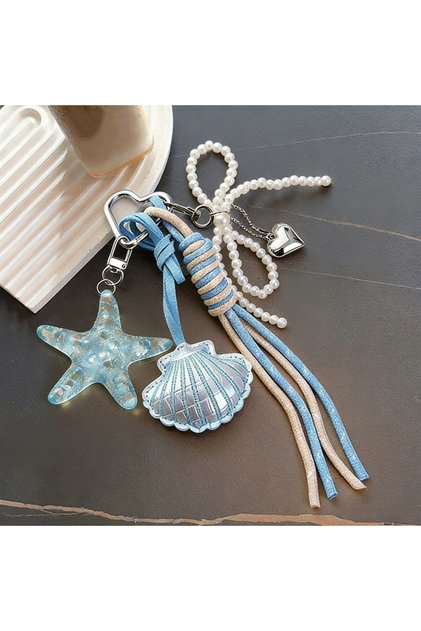 blue Starfish Bag Pendant Cute Leather Shell Decorative Keychain Fashion Braided Rope Bag Gift All-p