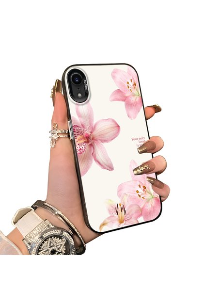 iPhone Xr Compatible Silicone Edge Hard Back Case Couple Phone Case with Floral Pattern