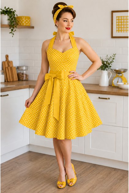 Liquid-Proof Linen Kitchen Apron | Oeko-Tex 100 | Handicrafts | 65% Cotton 35% Polyester | Retro Polka Dot Design
