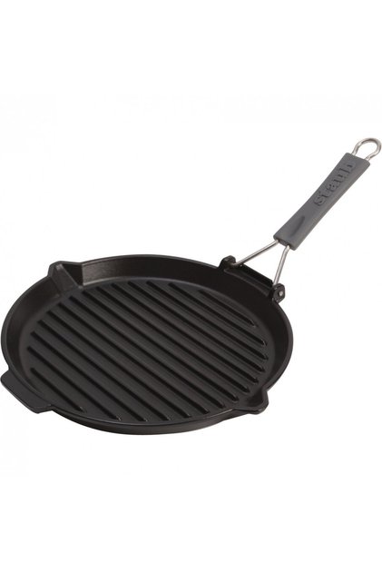 Tigaia rotunda pentru gratar din fonta, Negru, 27 cm