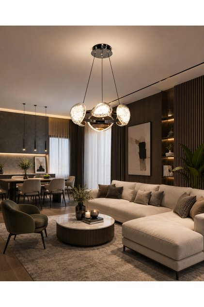 ✨ Firuze 24087-8 Modern LED Sarkıt Avize | Siyah Gold | Kristal Cam Tasarım