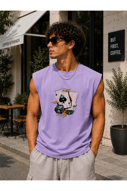 Zero Sleeve Unisex Playing Cards Printed Cotton Combed Crew Neck T-Shirt