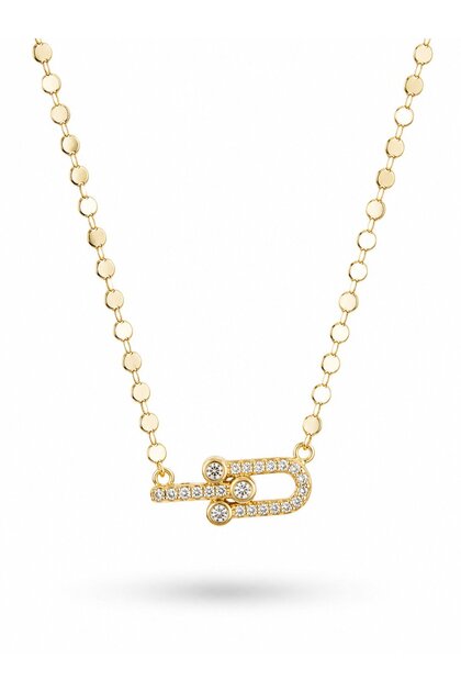 Brass Zircon Stone Tiffany Model Crushed Chain Gold Color Women's Necklace