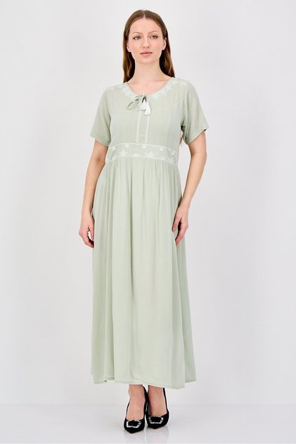 Women Embroidered Maxi Dress, Sage Green