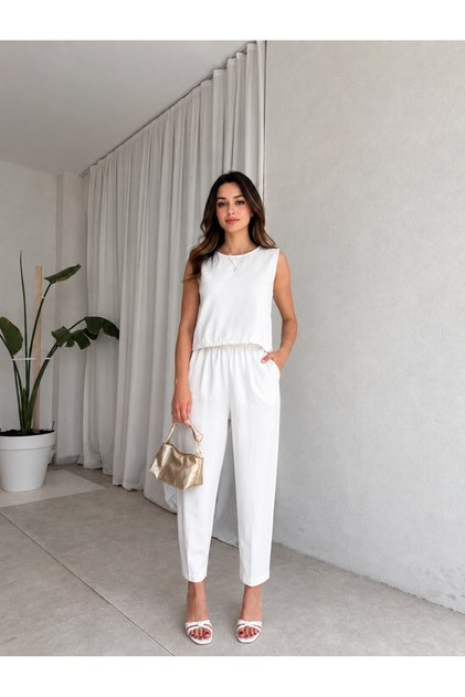 Set bluză și pantaloni Nao alb - 2y8796