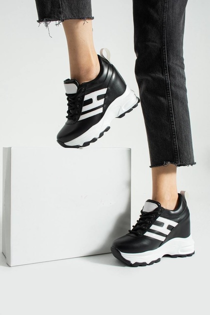 Black and White Hidden Heel Sneakers [10] cm