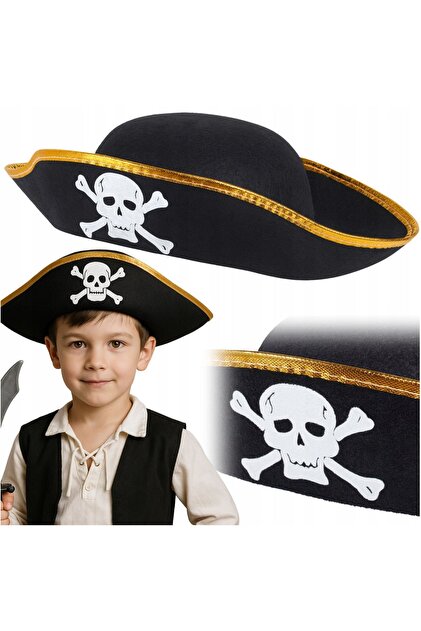 Pălărie neagră de pirat cu craniu și tricorn pentru copii