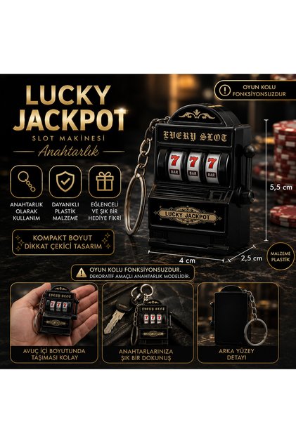 Lucky Jackpot Black Slot Machine Keychain Decorative Casino Themed Mini Keychain 5.5 cm Gift