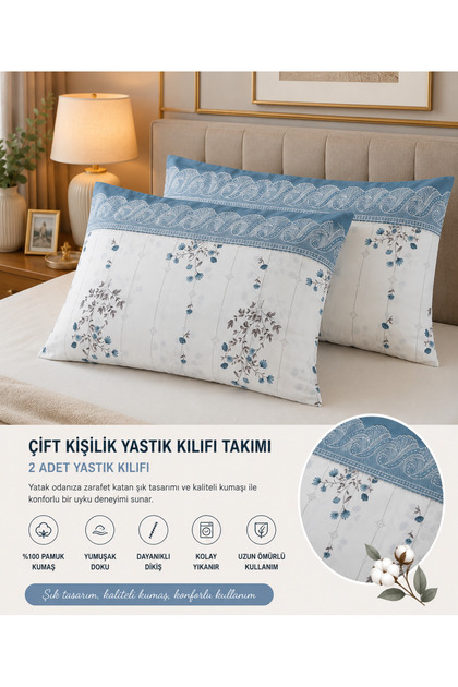 Double Pillowcase Set |   100% Cotton Fabric |   2 Pillowcases |   Dowry Box and Daily Use