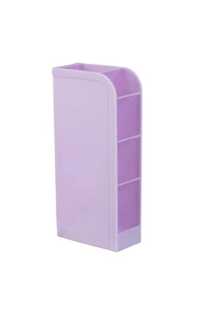 Organizator de birou, suport pentru pixuri și creioane, cu 4 compartimente, model subțire, violet, vertical sau orizontal, plastic, 9x4.5x20 cm