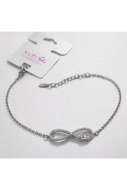 Xuping Vip Quality Antiallergic Infinity Motif Royal Crown Detailed Zircon Stone Silver Bracelet