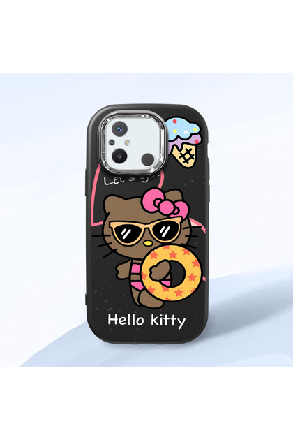 Redmi 12C Compatible Case Camera Protector Black Silicone Couple Phone Case with Kitty Pattern