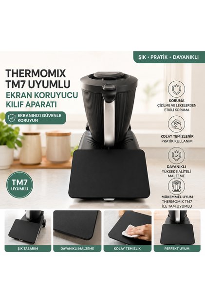 Thermomix TM7 Uyumlu Şık Tasarımlı Mutfak Ekran Koruyucu Kılıf Aparatı SİYAH