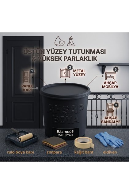 CAX Colors Parlak Boya 1 L - Panel Kapı, Demir ve Ahşap Boyası (Yüksek Tutunma & Üstün Parlaklık) 5'li hediye set