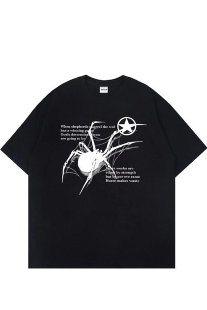 Very Kind Y2K Spider Printed Black T-Shirt