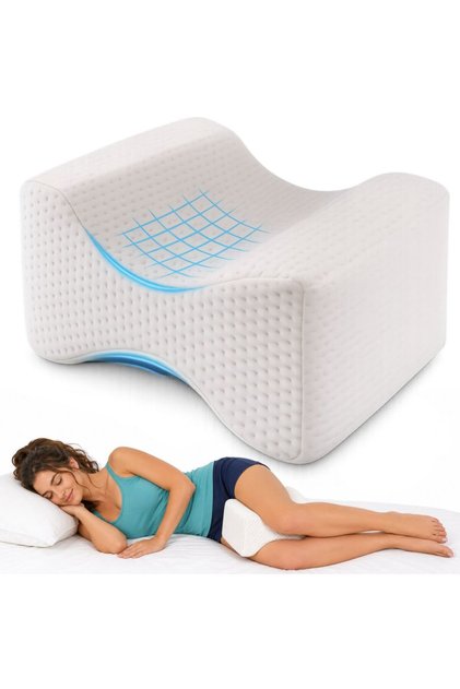 Pernă ortopedică pentru genunchi și picioare, din spumă cu memorie, Linomag ® Suport ergonomic pentru alinierea coloanei vertebrale, șoldurilor și genunchilor, reduce presiunea asupra articulațiilor, husă detașabilă, alb.