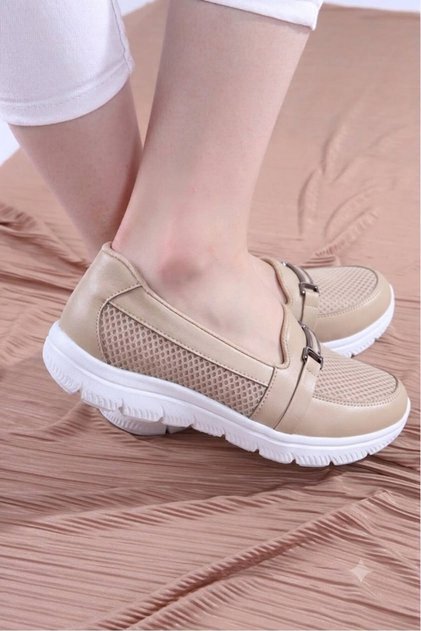 Women's Beige Color Flexible Nylon Sole Full Orthopedic Buckle Daily Sports Ballet Shoes