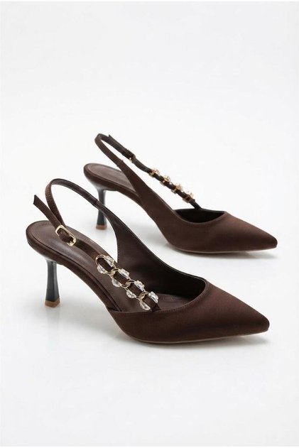 129-2704 Satin Stone Buckle Detailed 7 cm Heel Height Comfortable Women's Shoes
