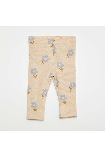 Long Patterned Ribbed Leggings BEIGE