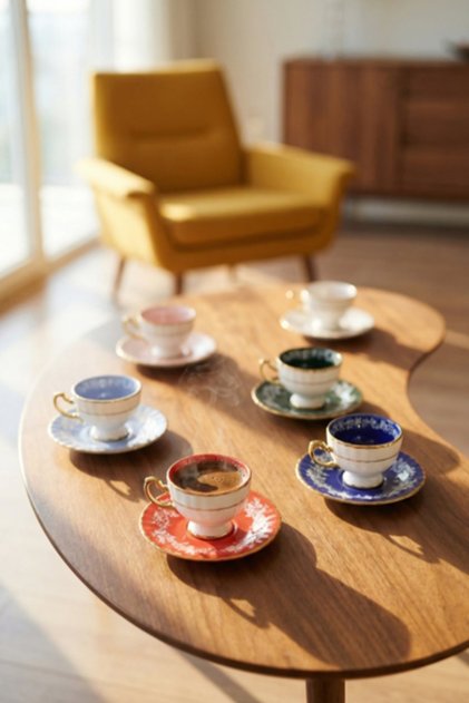 Marjory 12 Parça 6 Kişilik Porselen Kahve Fincan Takımı - 90 ml