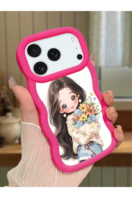 iPhone 17/18 Pro Max Compatible Case with Camera Protector Red Silicone Couple Phone Case Girl Pattern