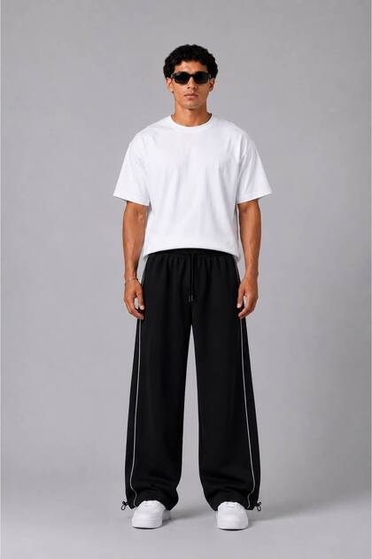 Striped Two-Thread Sweatpants Unisex Black