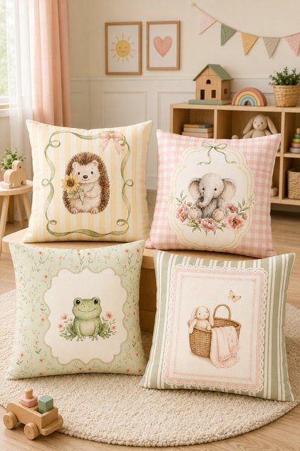 Cute Forest Friends Patterned 4-Piece Children's and Baby Pillowcase Set