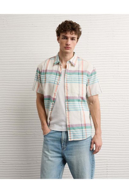 AE Standard Fit Linen-Blend Button-Up Shirt