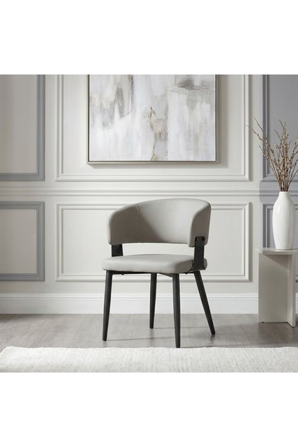Armchair with Curved Design and Padded Seat - Light Grey