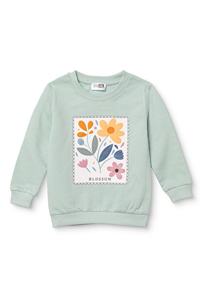 HelloBaby Kız Bebek Sweatshirt Çiçek Baskılı Bisiklet Yaka Long Sleeve