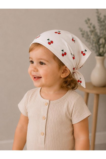 Baby Girl Cherry Patterned Bandana – 100% Cotton Poplin Tie-On Children's Hair Bandana