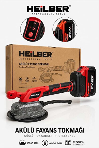 HEİLBER 21V Akülü Fayans Tokmağı Çift Bataryalı Kademeli Vakumlu Seramik Döşeme Titreşim Makinesi