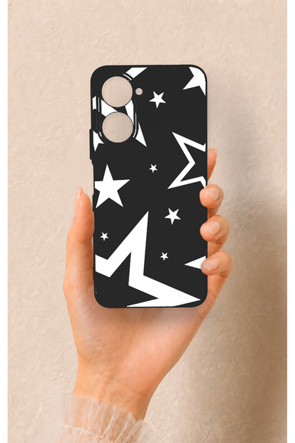 Vivo Y18 Compatible Black Mega Star Patterned Silicone Case