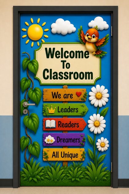 190x75cm Lastikli kapı süsü, Kumaş kapı giydirme, Welcome To Classroom, Sınıf Kapısı, Okul etkinlik kapı süsü