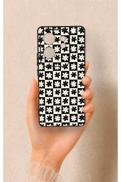 Infinix Zero 30 Compatible Flower Motif Checkered Pattern Silicone Case