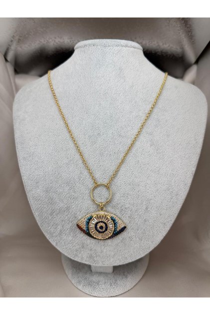 Women's Evil Eye Beaded Eye Pendant with Gold Chain and Zircon Stone, Stylish Design Necklace