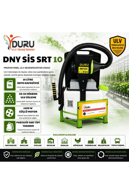 DNY SİS SRT 10 10 L Sırt Tipi ve Portatif Elektrikli U.L.V. Cihazı Dezenfeksiyon İlaçlama ve Sisleme Makinesi
