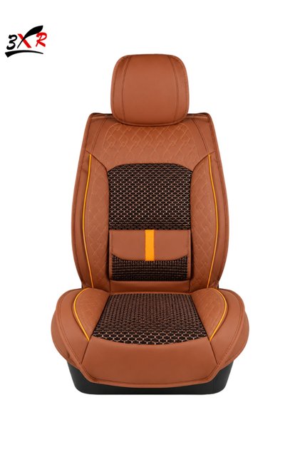 Premium Universal Car Seat Cover Brown Luxury PU Leather Seat Protector with Breathable Mesh Design, Diamond Pattern Cushion Cover, Comfortable Front Seat Cover for Cars, Sedans, SUVs and Trucks