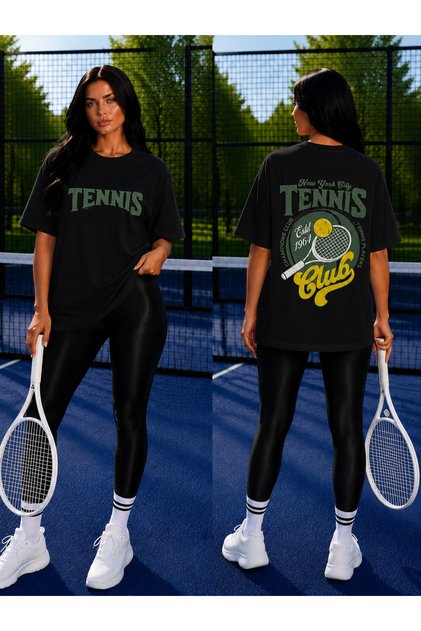 Unisex Oversize Tennis Printed T-Shirt 100% Cotton Tennis Themed Comfortable Fit Short Sleeve T-Shirt