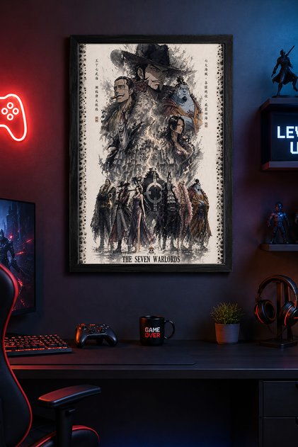 One Piece Warlords Siyah Ahşap Çerçeveli Poster Dijital Baskı Tablo 15x21 | 21x30 | 30x42