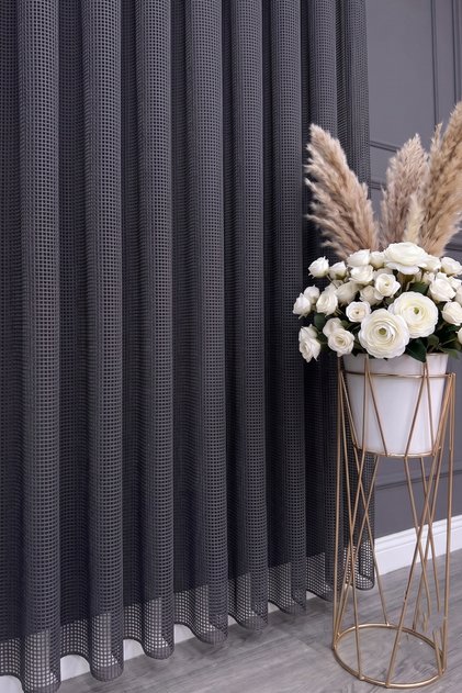 Anthracite Mesh Knitted Tulle Curtain I Heavy Weight I No Pleats I Wrinkle-Free I No Ironing Needed I Suitable for Any Room I Ready for Cornice Installation