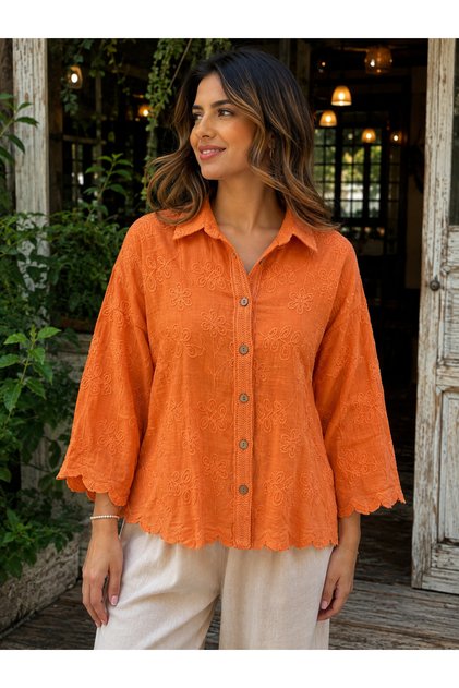 Collared Embroidered Shirt Size S/M 60cm Length 100cm Chest L/Xl 70cm Length 110cm Chest Measurement