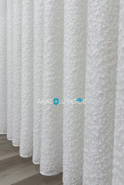 Ecru Linen Textured Tulle Curtain with Bearded Tassels I Heavy Weight I 1/3 Sik Pile I Wrinkle-Free I Does Not Need Ironing I Suitable for Any Room