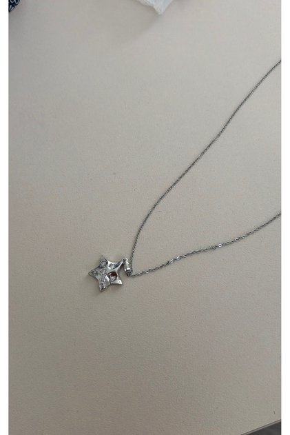 Çelik Zirkon Taşlı Yıldız Kolye