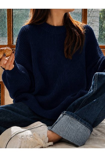 Women's Oversize Knitwear Sweater Crew Neck Thessaloniki Knit Soft Textured Casual Stylish Winter Sweater