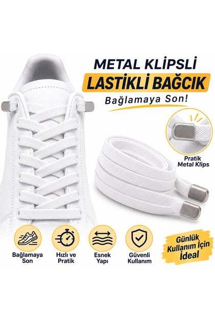 Ultra Kullanışlı Elastik Metal Tokalı Ayakkabı Bağcığı, Giy Çıkar Pratik Bağcık, 100cm 1 Çift