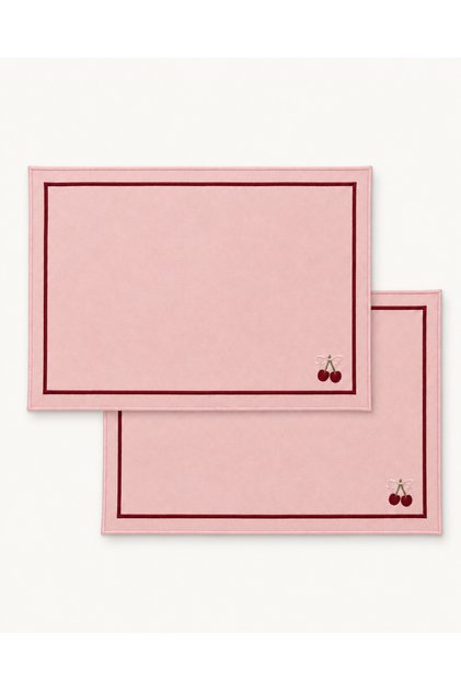 2 Pieces of Cherry Embroidered Premium Duck Fabric Placemat (45X30 cm) - with Liquid Repellent Feature | Cherry Season